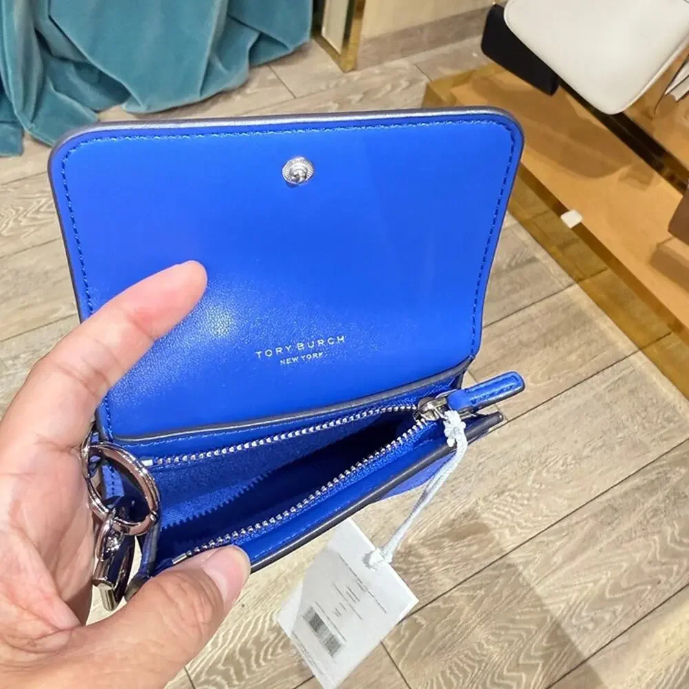 New‼️Tory Burch Thea Suede Flap Card Case 182644 Cobalt Ocean $170